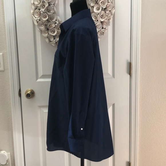 DONATED Stafford navy blue mens fitted dress shirt - Picture 3 of 6